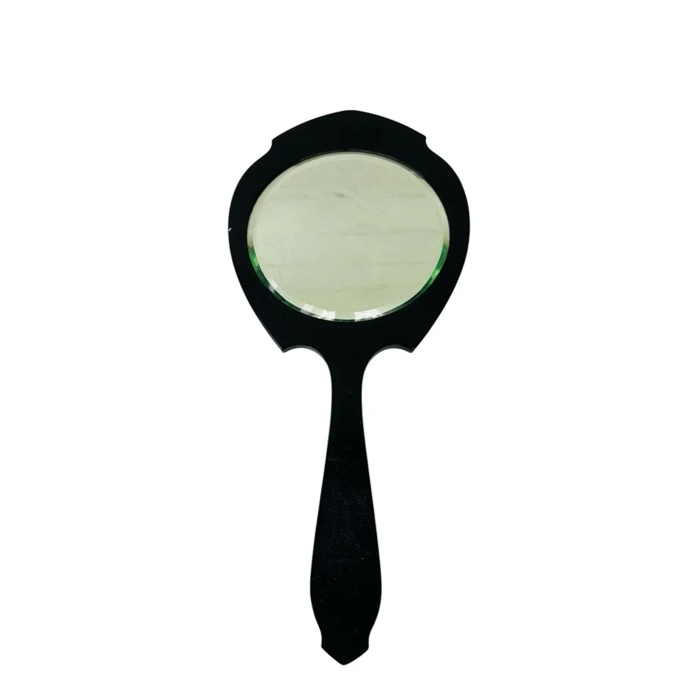 Vintage Vanity Hand Held Mirror Black Brown Art‎ Deco Style